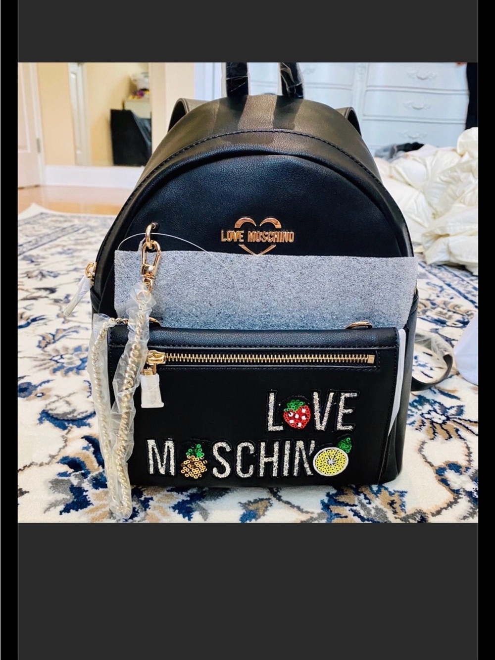 Love Moschino Black Embellished Mini Backpack